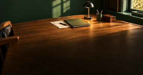 Illustrative practice-office desk with an organised case file